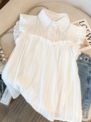 Lunivop Elegant Sweet White Shirt Women Casual Ruffles Flying Sleeve Blouse Summer Cute Loose Design Female All Match Vintage Tops