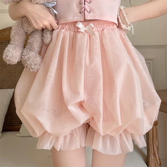 Lunivop Harajuku Sweet Lolita Pumpkin Pants New Pink Thin Bottoming Shorts for Women Summer High Waist Bow Jk Short Pants