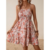 Lunivop Women's Floral Print Spaghetti Strap Dress Smocked Waist Ruffle Hem Mini Dress