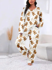 Lunivop Plus Size 1XL-5XL Fashion Winter Outfit Clothing Sets Flannel Pullover Warm Thicken Little Bear Graphical Round Neck Outfit Sets