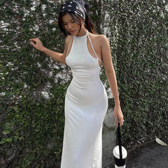 Lunivop Fashion Women Maxi Dress Halter Sexy Backless Strap Elegant Club Party Summer Holiday Outfits Sleeveless Long Prom Dresses Robe