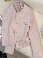 Lunivop Elegant Women Pink Blazer Coat Sweet Long Sleeve Fashion Slim Suit Jacket Korean Chic O Neck Female Fall Winter Casual Outwear
