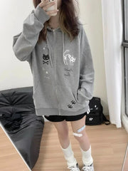 Lunivop Kawaii Sweet Gothic Hoodies Women Japanese Style Y2k Harajuku Cute Cartoon Print Zipper Hooded Loose Sweatshirt New