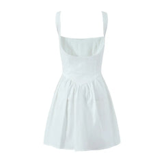 Lunivop Sexy Bow Square Collar Corset style Mini Sling Dress Women Deep Backless Party Skater Low Waist Ruched A-line Sling Robe