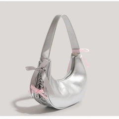 Lunivop Hot Girls Silver Y2k Underarm Bag Purse Women Versatile Leather Bow Half Moon Bags Ladies Fairy Core Handbag Aesthetic