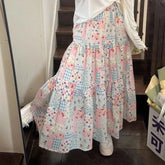 Lunivop Korean Sweet Patchwork Floral A-line Skirt for Women Y2k High Waist Skirts Summer New Loose Mid-length Faldas Mujer