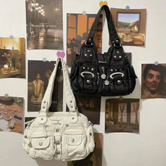 Lunivop Vintage White Y2k Messenger Bag Purse Women Hot Girl Pu Leather Casual Shoulder Bags Female Harajuku Aesthetic Handbag