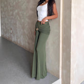 Lunivop New Fashion Metal Accessory Bag Hip Skirts Soid Color Green Sexy Low Waist Tight Long Skirts Women Clothing Party