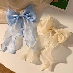 Lunivop White Organza Bow Fluttering Ribbon Hair Clips Women French Fresh Premium Feeling Headdress Large Hair Cards Girl Hair Accessori