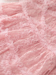 Lunivop Solid Sequin Embroidery Ruffled Dresses For Women Round Neck High Waist Short Sleeve Elegant Dress Female Spring New