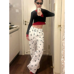 Lunivop Kawaii Wide Leg Pants Women Japanese Y2k Style Cute White Baggy Trousers Harajuku Korean Fashion Pantalones Summer New