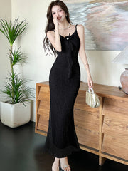 Lunivop White Lace Jacquard Chic Bow Sling Sexy Long Dress Women Luxury Dacne Party Dress Summer Korean Fashion Bodycon Night Dress