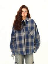 Lunivop Streetwear American Plaid Shirt Women Oversize Loose Vintage Long Sleeve Blouse Hip Hop Casual Retro Harajuku Bf Pockets Tops