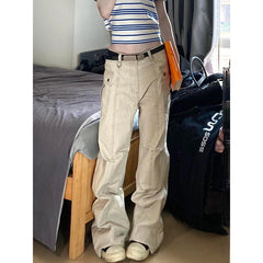 Lunivop Khaki Womens Jeans High Waist Vintage Straight Summer Y2K Classic Denim Pants Streetwear American Wide Leg Baggy Denim Trouser
