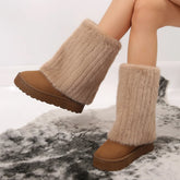 Lunivop Winter Mid-calf Boots Thick Plush Thick Sole Non-slip Fashion Solid Color Cotton Women Boots Retro Brown Snow Boots