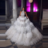 Lunivop Gorgeous High Neck Sleeveless A Line Wedding Gowns Glitter Beaded Sequin Long Bride Dresses Tiered Ruffled Vestido De Novia