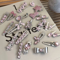 Lunivop Y2K Pink Rhinestone Butterfly Bow Star Heart Hairpins Barrettes Women Korean Fashion Kpop Hair Clip Accessories