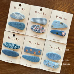 Lunivop 2pcs New Cute Cotton Embroidered Denim Hair Clips for Girls Sweet Flower Hairpins BB Clips Kids Fashion Hair Accessories