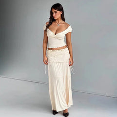 Lunivop Off The Shoulder Sleeveless Cross Ruffles Women'S Tops Tshirts Solid Slim Summer Streetwear Fashion Casual Clothing