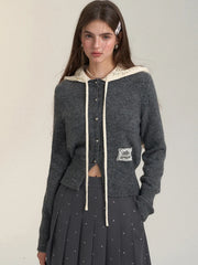 Lunivop Vintage Streetwear Hooded Cardigan Women Long Sleeve Hollow Out Patchwork Knitted Sweaters American Retro Lace Up Lace Tops