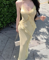 Lunivop Women Dresses Sleeveless Lace Patchwork Ruffles V Neck Slim Backless Holiday Party Dress Female Fashion Sweet Casual