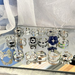 Lunivop Vintage Silver Plated Cross Ring set for Women Gothic Punk Steampunk Butterfly Ring Sets Party Fashion Jewelr