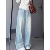 Lunivop Washed Vintage Straight Jeans Women Versatile Casual High Waisted Light Blue Denim Pants Woman Streetwear Wide Leg Trousers