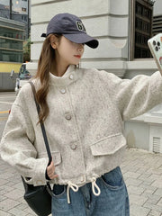 Lunivop Sweet Women Loose Tweed Jackets Casual Vintage Elegant Long Sleeve Small Fragrance Coats Korean Retro All Match Fall Winter Tops
