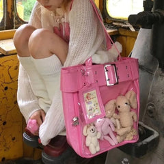 Lunivop Harajuku Pink Ita Bags Women Japanese Transparent Pu Leather Large Capacity Tote Bag Female Hot Girls Handbag Aesthetic
