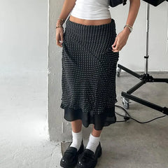 Lunivop Polka Dot Double-layer Mesh Skirts for Woman Summer Clothes Low Rise Long Black Skirt Y2k 2000s