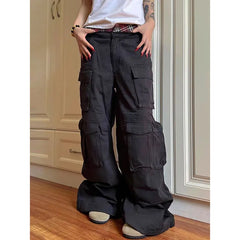 Lunivop Vintage Casual Japanese 2000s Denim Trouser Women's High Street Retro Y2K Baggy Washed Emo Pants Grunge High Waist Trashy Jeans