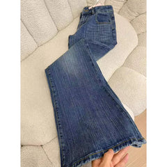 Lunivop Retro Washed Jeans Women Korean Fashion Low-Waisted Denim Flares Trousers Female American Style Vintage Slim Fit Long Pants