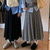 Lunivop Korean Style Pleated Skirt Women Grey Elegant Sweet Knitted Skirt Preppy Style Autumn Winter Casual Solid Long Skirts