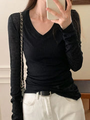 Lunivop Women Long Sleeve T Shirt Thin Perspective Summer Solid Slim Casual Shirts Female Pullovers Basic Tee Y2k Clothes Streetwear Top