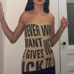 Lunivop Red Dress Letter Slogan Printed Hot Bodycon Y2k Clubwear Sexy Trendy Tube Top Mini Dresses Summer Clothes for Women Fashion Sexy