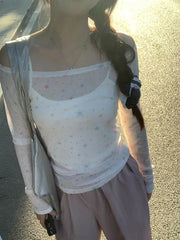 Lunivop Y2k's New Star Pattern Print Waist Slim-Fit Skimming Design Sunscreen Smock T-Shirt Top Female Millennial Style Top