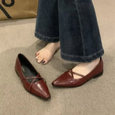 Lunivop Fashion Cross Strap Women Mary Jane Shoes New Autumn Pointed Toe Dress Flat Shoe Ladies Red Soft Sole Ballet Shoes