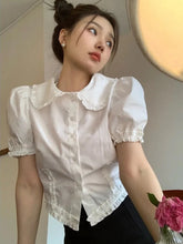 Lunivop Slim Cute Cropped White Shirt Women Summer Short Sleeve Elegant Blouse Preppy Style Vintage Sweet French Casual Design Tops