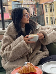 Lunivop Casual Oversized Zipper Lamb Wool Coats Women Thickened Warm Stand Collar Jackets Female Autumn Winter Chic Windproof Outwears