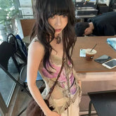 Lunivop Gothic Tank Tops Women Sleeveless Tie Dye Y2k Vintage Crop Tops Streetwear 2000s Japanese Lace Up Camis E-girls Summer