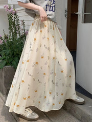 Lunivop Korean Floral Women Long Skirts Loose Summer High Waist Sweet A Line Skirt Casual Vintage Prairie Chic Female Long Skirt