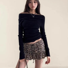 Lunivop Sexy Leopard Print Mini Skirt Women Y2k Vintage Harajuku Ruffle Short Skirts Korean Style Retro Lace Up Layered Skirt