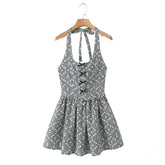 Lunivop Backless Party Robe midi long dresses Tartan Print Halter Mini Dress Sexy Embroidery Plaid Bow