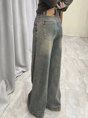 Lunivop American Vintage High Waist Wide Leg Jeans Women Washed Straight Baggy Denim Pants Basic Casual Trousers Autumn New
