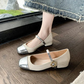 Lunivop Women's Silver Mary Jane Shoes Temperament Lightweight Single Shoes New Spring Summer Fashion Flower Buckle Leather Shoes