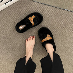 Lunivop Slippers Casual Flock Platform Shoes New Fur Flip Flops Cover Toe Slipers Women Slides Luxury Plush Flat Rubber Slippers