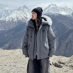 Lunivop Winter Outdoor Padded Cotton-padded Clothes Female American Retro Big Fur Collar Down Cotton-padded Jacket