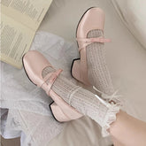 Lunivop Women Chunky Heel Shoes New Fashion Bowknot Strap Mid Heels Women Mary Jane Shoes Dress Shallow Mouth Ladies Ballet Shoes