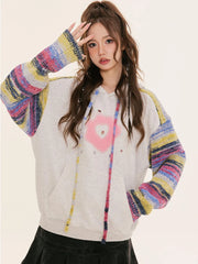 Lunivop Knitted Patchwork Vintage Hoodies Women Streetwear Long Sleeve Harajuku Sweatshirt American Casual Female Design Tops Fall