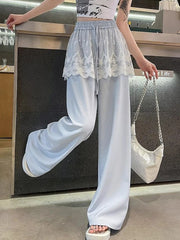 Lunivop Sweet Lace Patchwork Pant Women High Waist Cute Casual Loose Trousers Korean Fashion Summer Elegant Chic Wide Leg Pants New